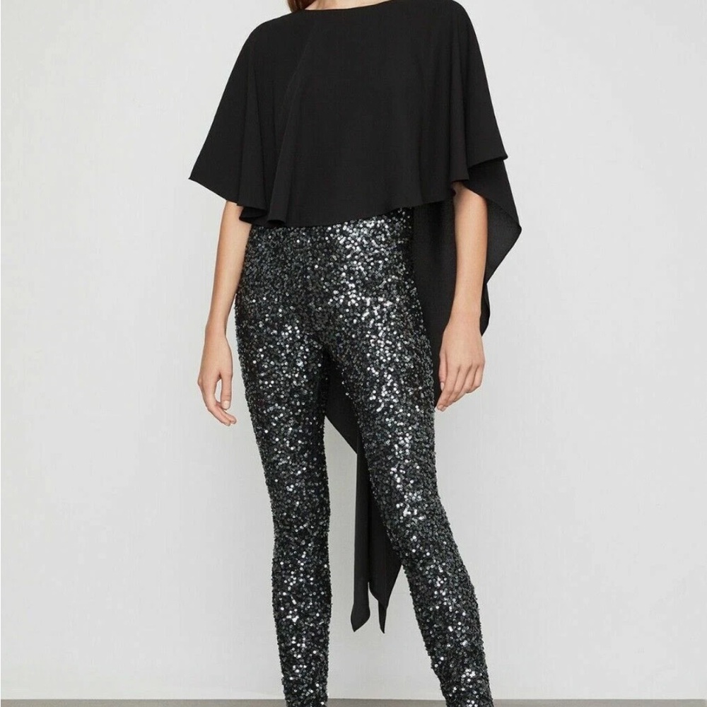 BCBGMaxAzria Black Skinny Pants with Shimmering Metallic Detail